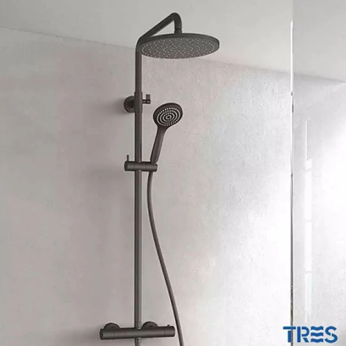 Tres Base-Tres Plus termosztátos fali zuhanyrendszer, matt fekete, 21639502NM